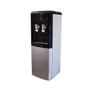 Dispensador Eléctrico de Pedestal con Compresor de Color Negro/Gris Salida de Agua Purificada Caliente y Fría + 2 Bidones con Agua Purificada