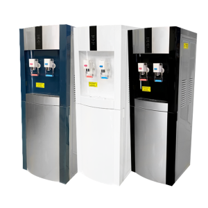 Dispensador Eléctrico de Pedestal con Ventilador Disponible en Colores Gris/Azul,Blanco y Gris/Negro Salida Agua Purificada Caliente y Fría + 2 Bidones con Agua Purificada